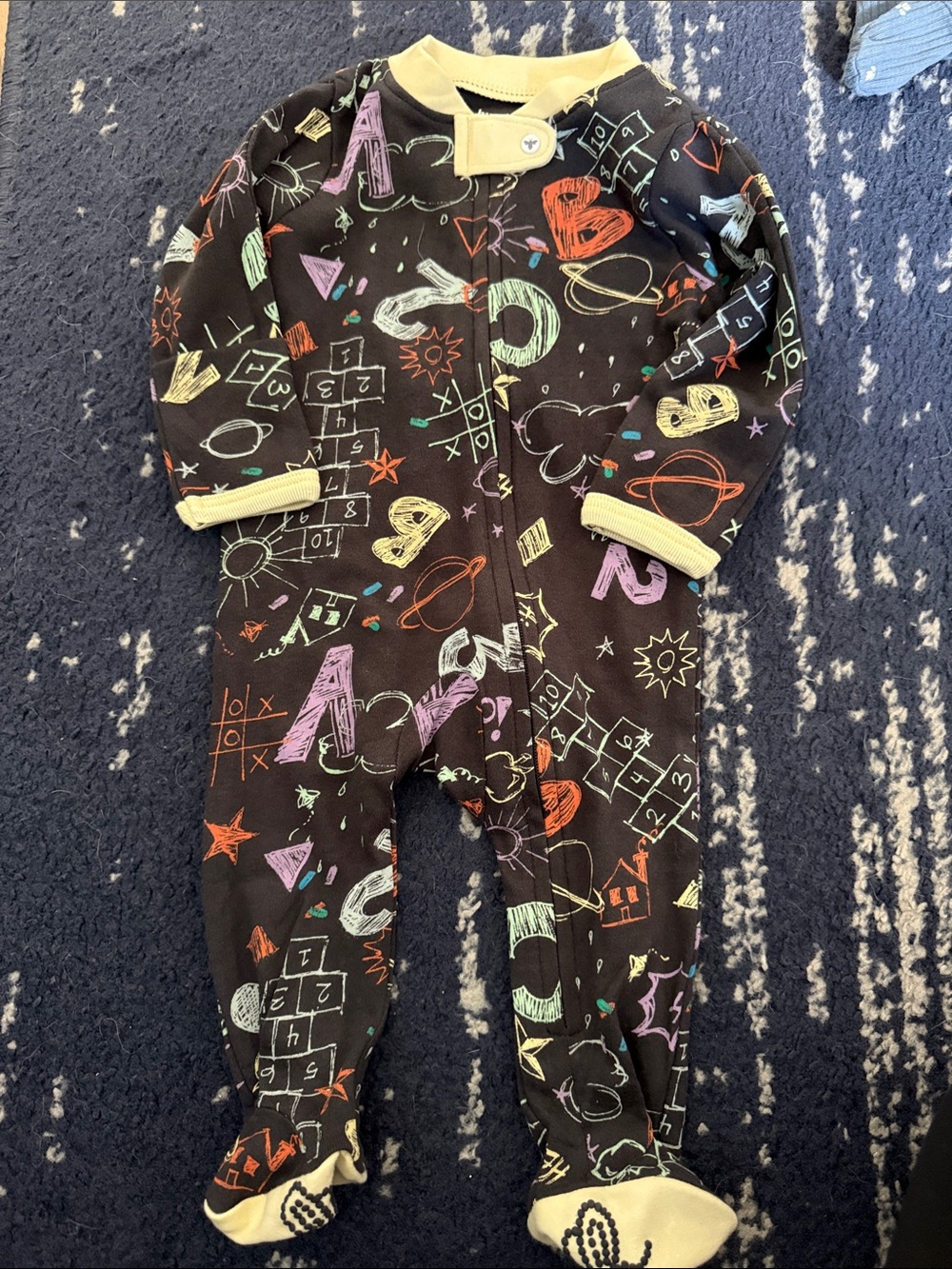 Black Chalkboard Doodle Footed One-Piece Pajama